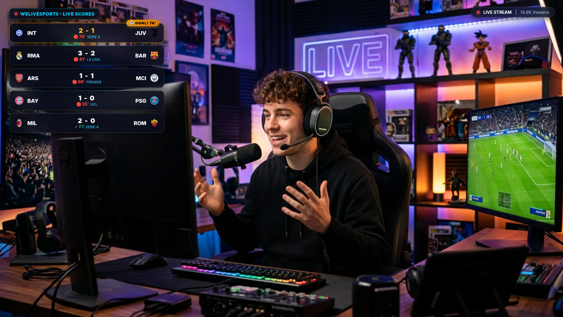 WeLiveSports live sports scores transparent overlay in action on a real Twitch stream